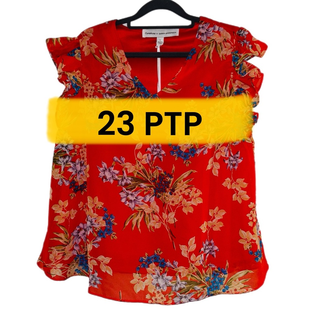 Curations by Sarah Anderson Floral Red Women's Top - Picture 6 of 7